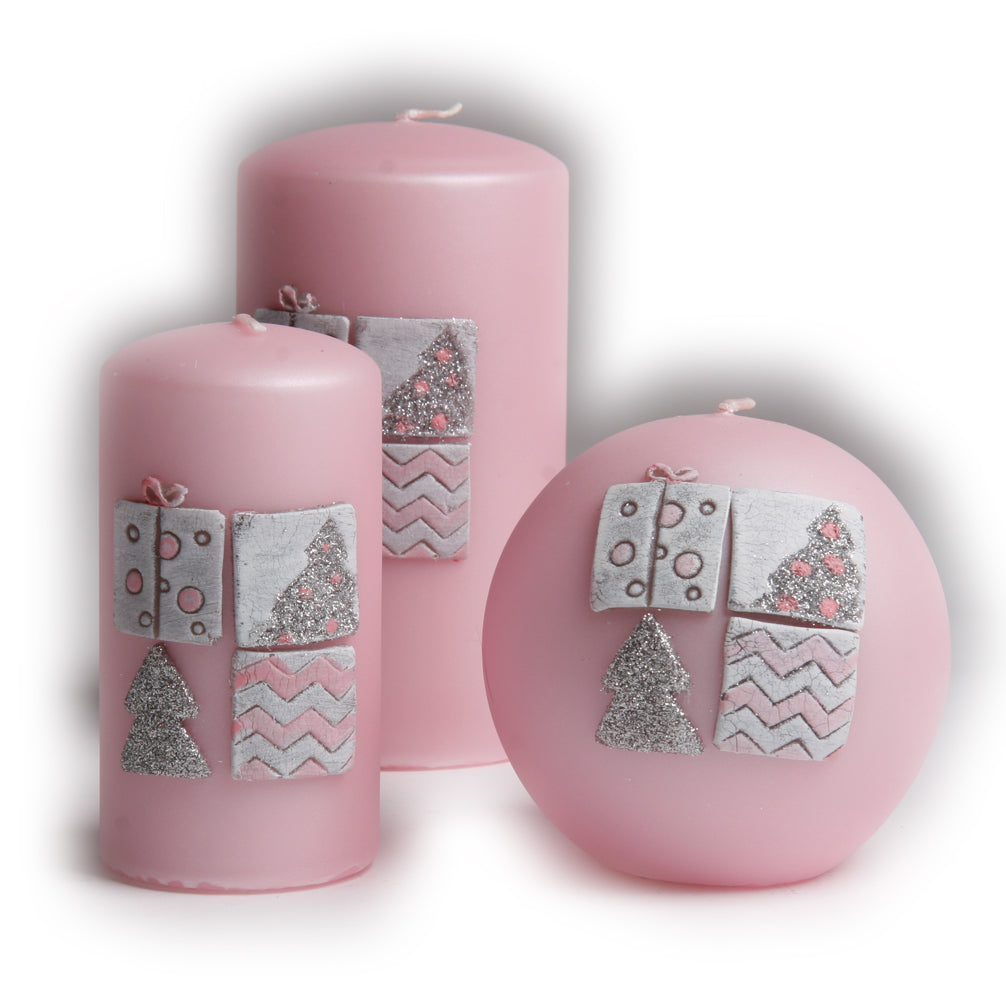 Kerzen Set 3-teilig Dekokerzen Stumpenkerzen Kugelkerze Sensitive rosa Weihnachtskerzen
