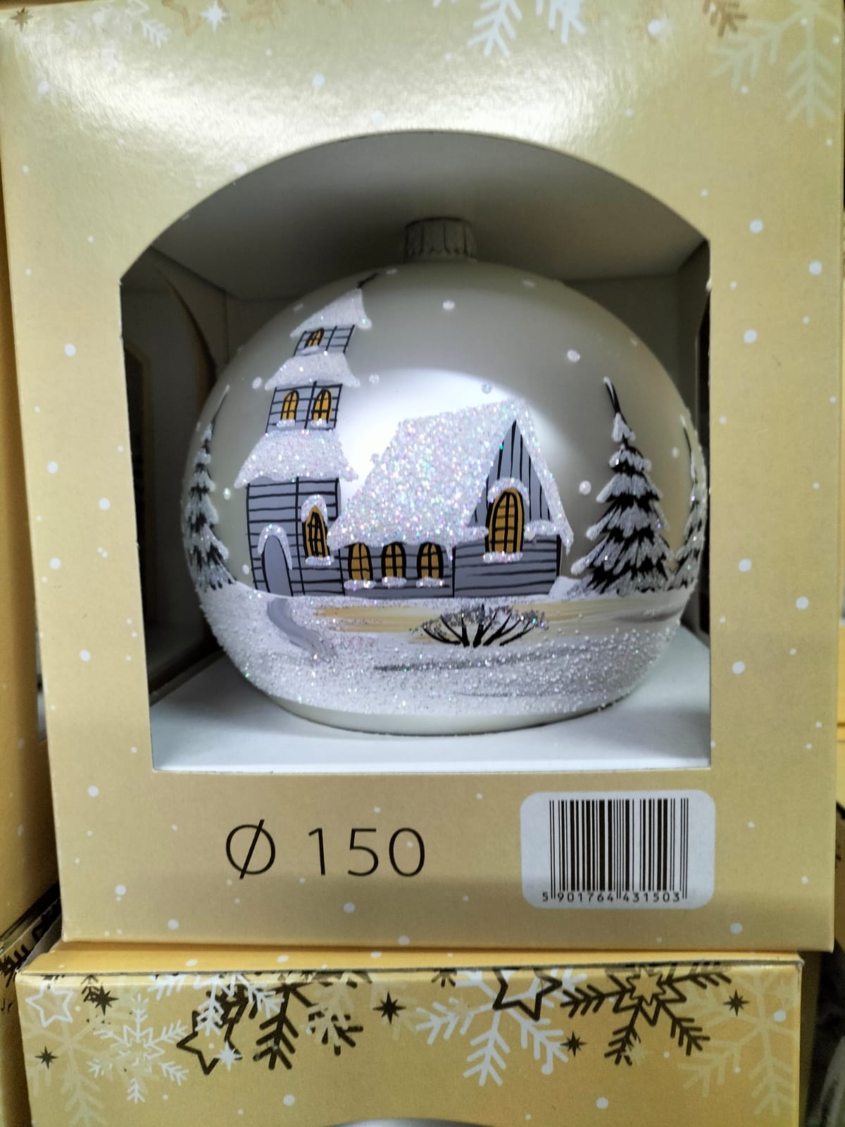 Weihnachtskugel große Christbaumkugel handbemalt Silber 15 cm