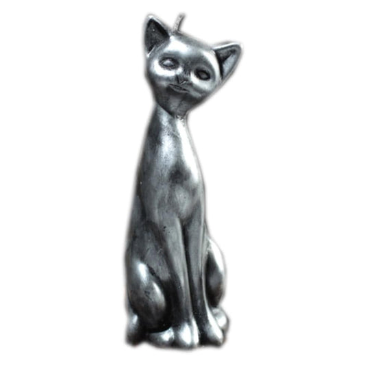 Kerze Figur Wachsfigur Katze Silber 22 cm Art. 457