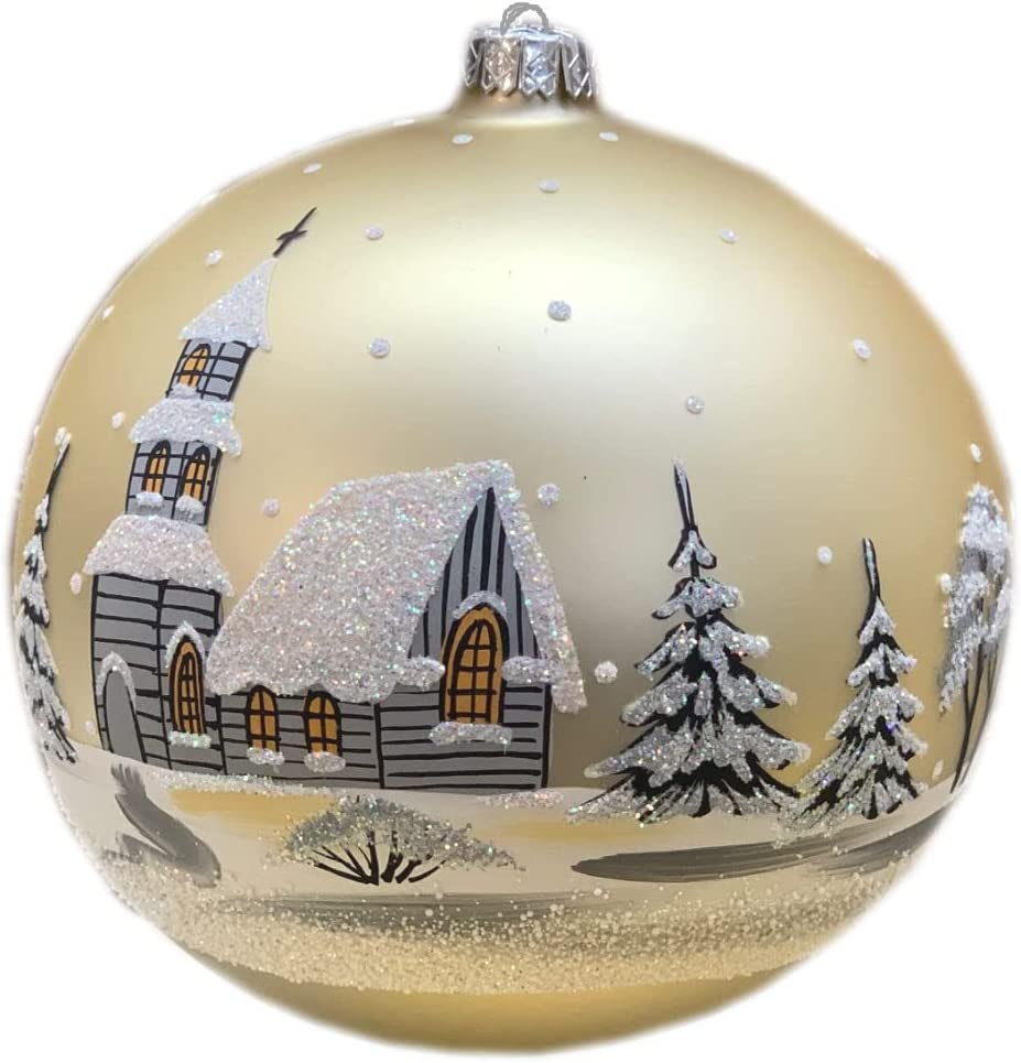 Weihnachtskugel große Christbaumkugel handbemalt creme 15 cm