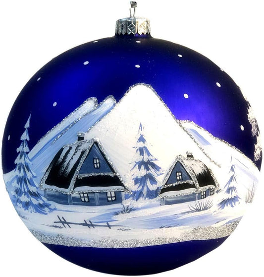 Weihnachtskugel große Christbaumkugel handbemalt Blau 15 cm