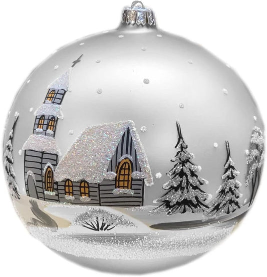 Weihnachtskugel große Christbaumkugel handbemalt Silber 15 cm