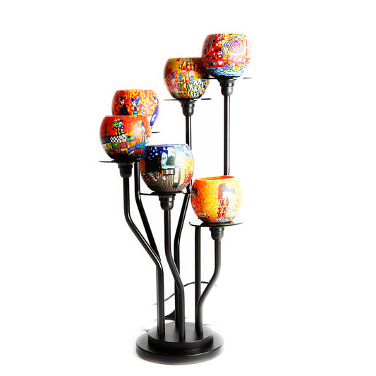 Leuchte 6-armig bunte Gläser Motiv Art Design