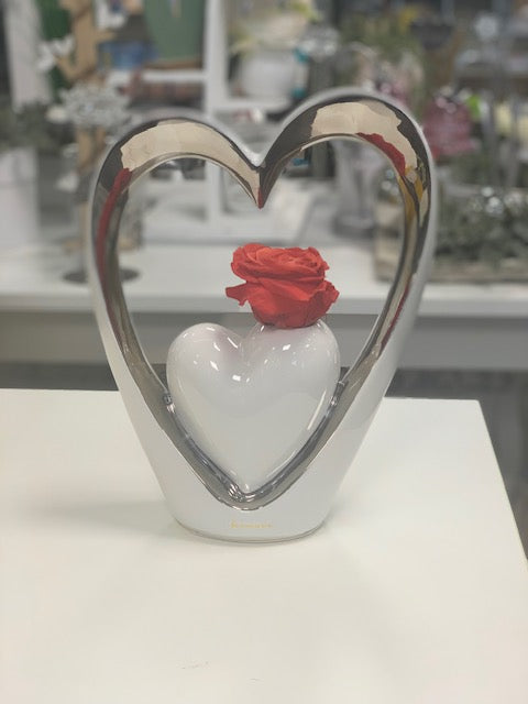 Vase Figur Herz weiß Silber