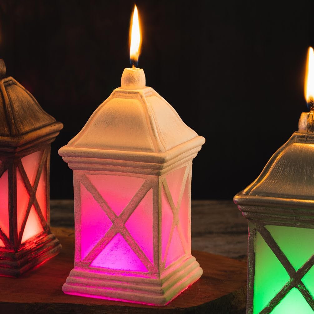 Kerze aus Wachs, farbwechselnde Formkerze Laterne Silber 9,5 cm