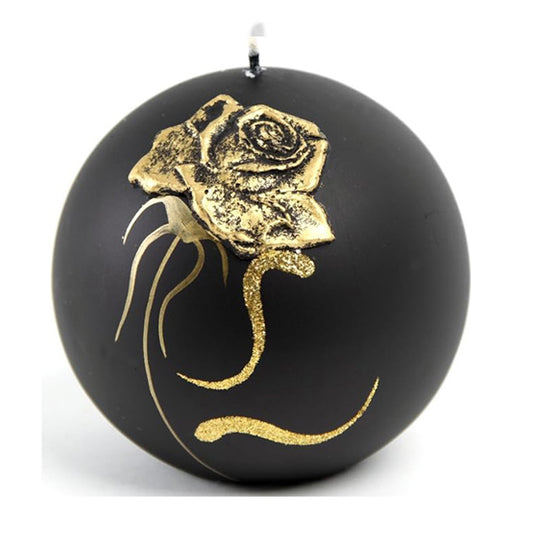 Kerze Deko Schwarze Kugelkerze Rose Black matt mit Gold 100 mm