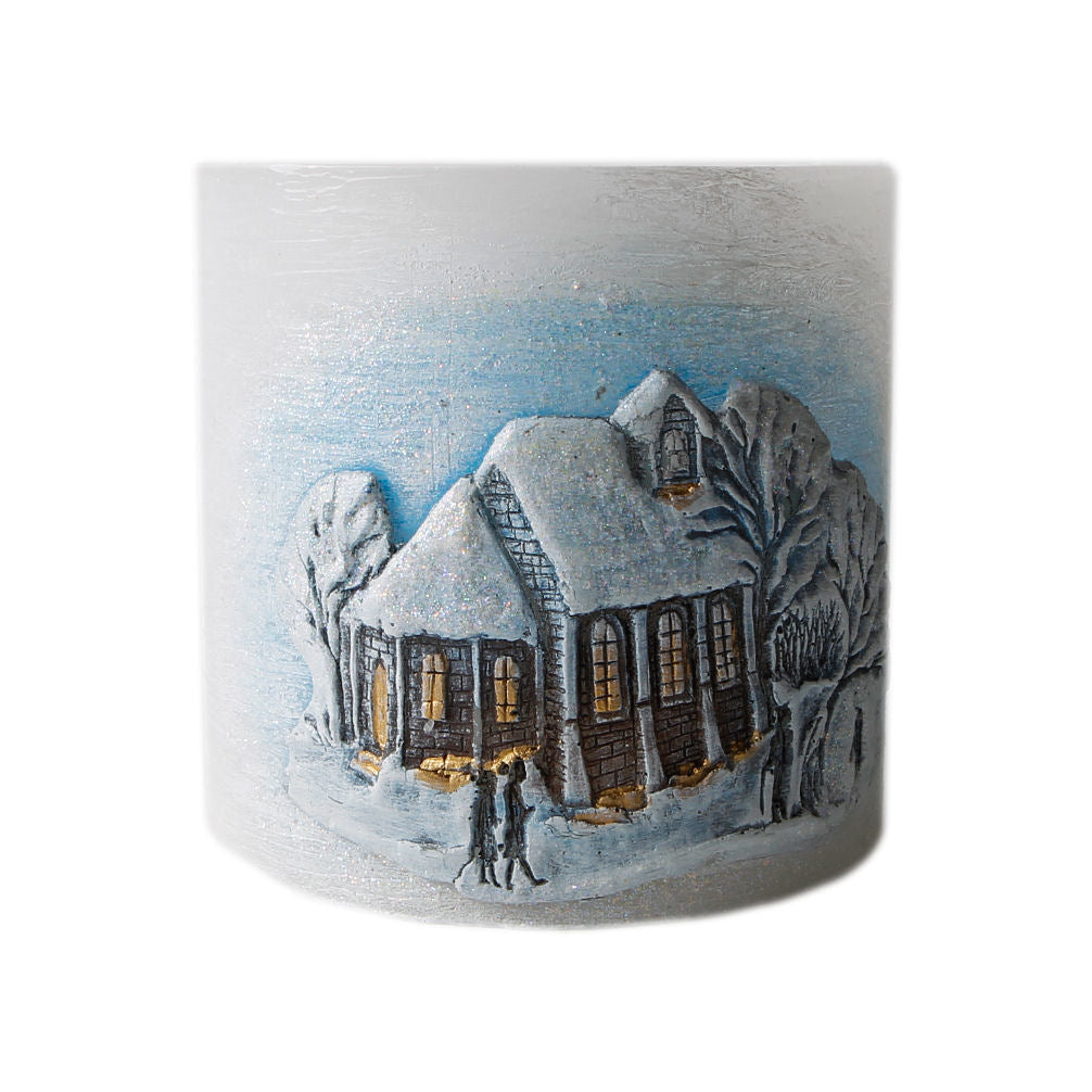 Kerze Teelichthalter aus Wachs Tischkerze Lampion Winter Evening Blue 10 cm