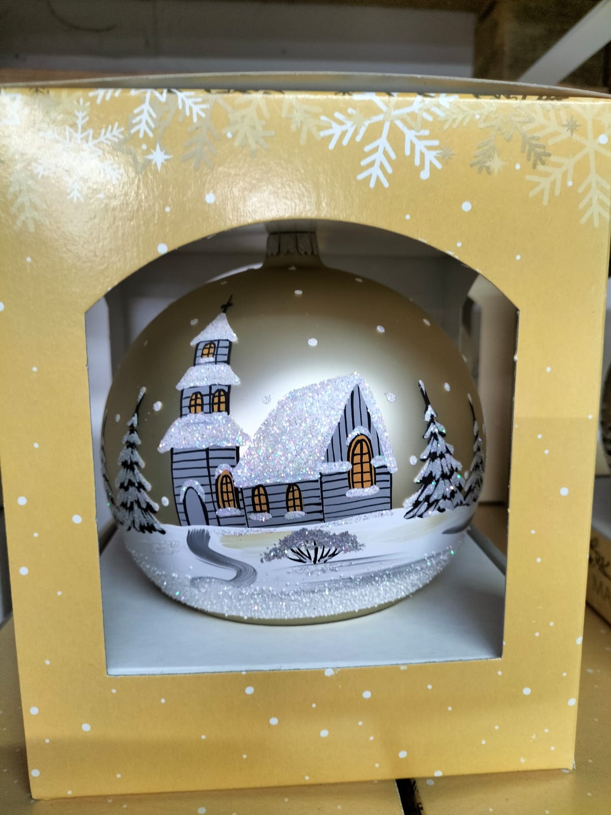 Weihnachtskugel große Christbaumkugel handbemalt creme 15 cm