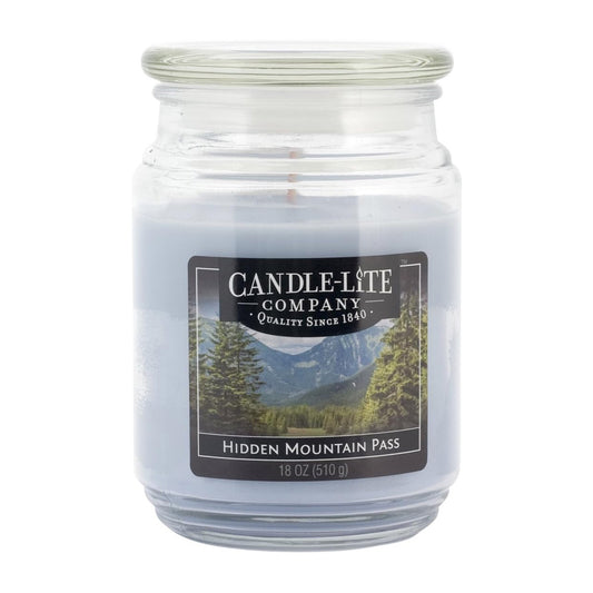 Candle-lite - Duftkerze im Glas, Hidden Mountain Pass 510g, hellblau, 10 x 10 x 14.5 cm